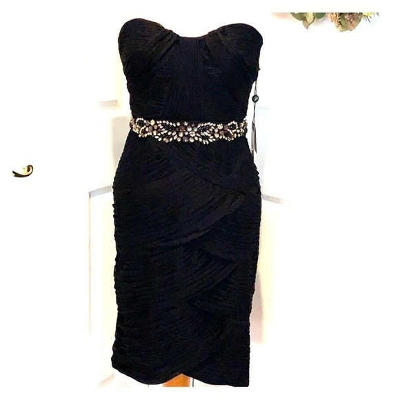 Adrianna Papell black strapless jeweled dress